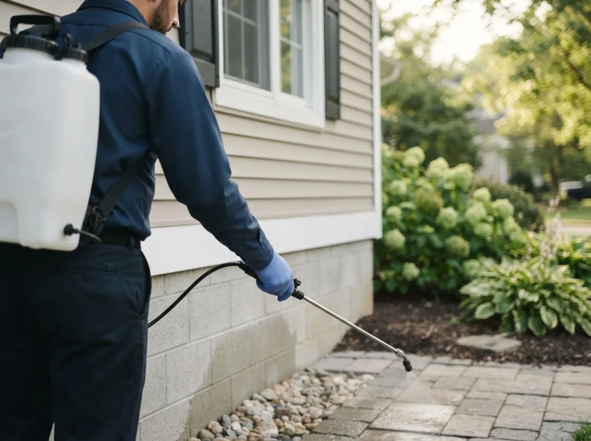 Pest control technician inspecting a home in Cotter, AR